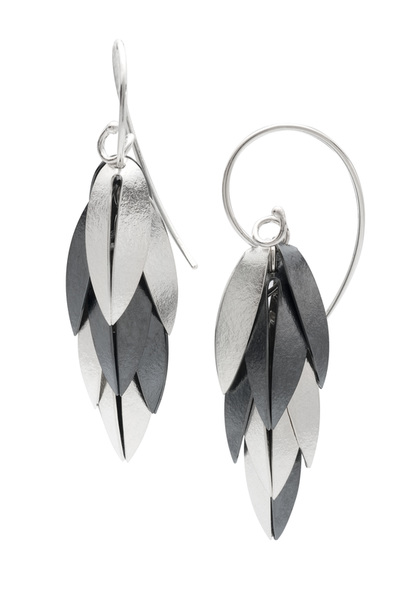 Sterling Silver Two-tone earrings with Layers of silver leaf shapes.