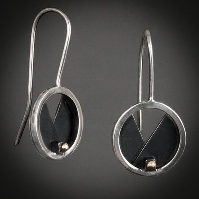Darkened sterling silver "Wedge" Earrings with a 22 Karat Yellow Gold bead accent.