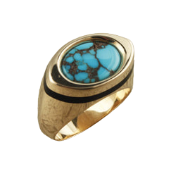 14 Karat Yellow Gold ring with a large oval Turquoise in the center.