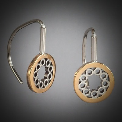 18 Karat Yellow Gold & Sterling Silver "Concentric Circles" Earrings.