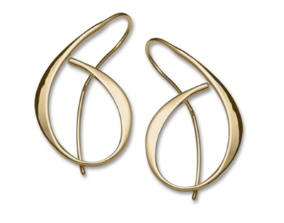 14 Karat Yellow Gold earrings in a free-form loop with French Wire earrings.