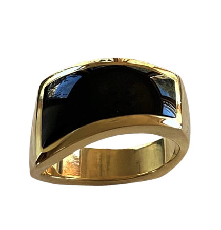 18KY Gold wide squared slant band with Black Jade.
