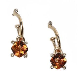 14KY Semi-Hoop Earrings with Dangles of Cushion Cut Citrines and Diamonds.