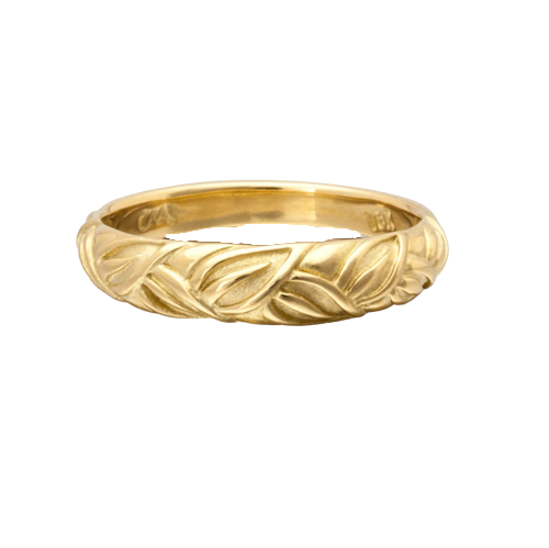 18 Karat Yellow Gold leaf band ring.