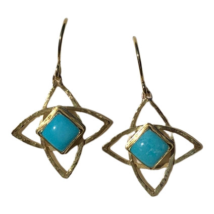 22KY and 18KY dangle earrings  with square Turquoise.