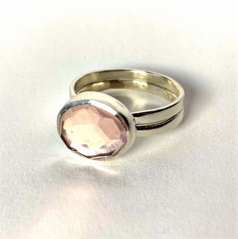 Sterling Silver Rose Cut Rose Quartz “Infinity” Ring.