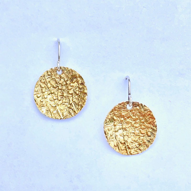 Sterling Silver Disk Earrings with Textured 22KY Bi-Metal and French Wires.