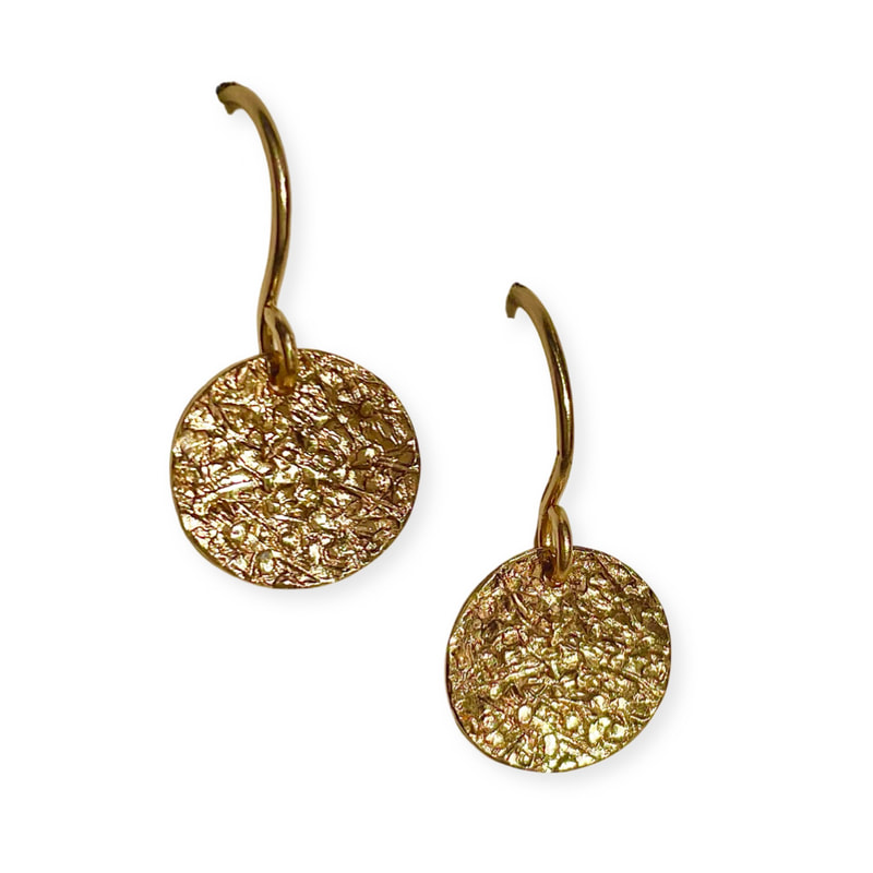 14 Karat Yellow Gold Textured "Disc" French Wire Earrings.