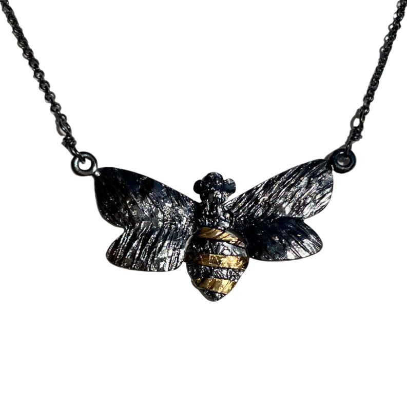 22KY Gold and Oxidized Sterling Silver Bi-Metal "Bee" pendant with chain.