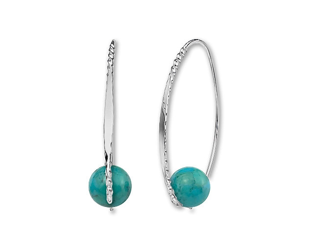 Sterling Silver Elongated Oval Earrings with Turquoise Beads.