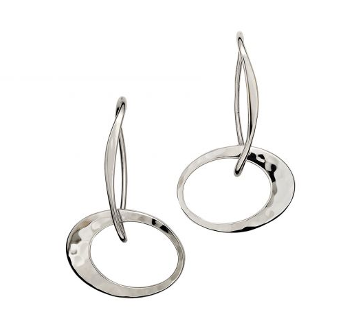 Sterling Silver earrings with open oval shaped dangles and elongated French wires.