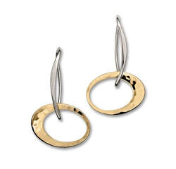Sterling Silver earrings with 14 Karat Yellow Gold over Sterling Silver open oval shaped dangles and elongated French wires.