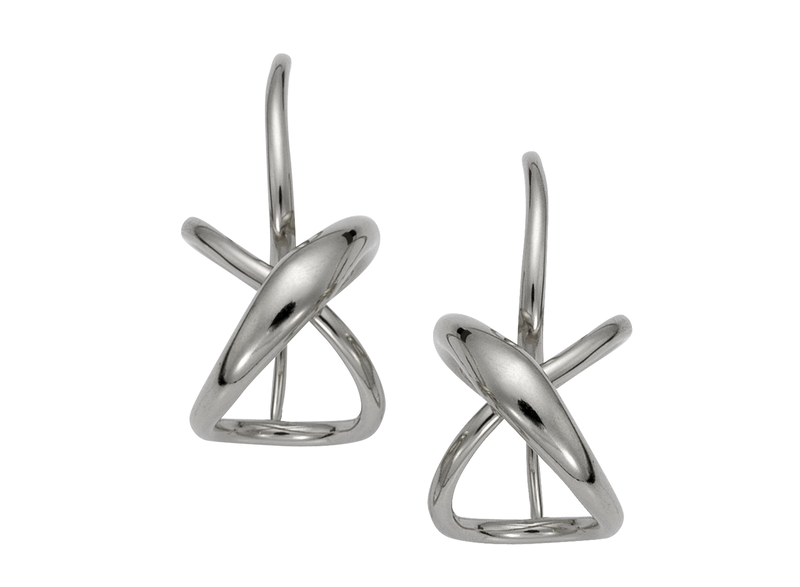 Sterling Silver earrings with crossing curved designs and French Wire earrings.