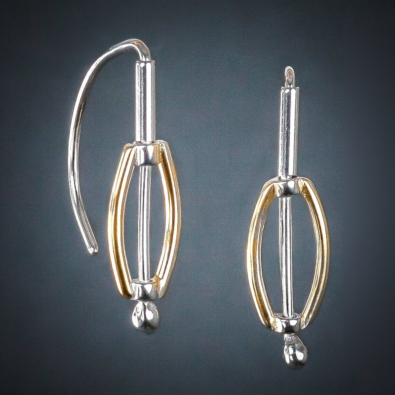 18 Karat Yellow Gold & Sterling Silver “Ellipse” French Wire Earrings.