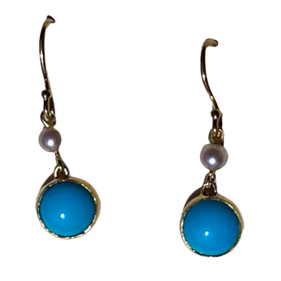 22KY & 18KY French Wire earrings with pearls and Turquoise.