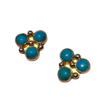 22KY and 18KY Gold stud earrings with 3 small round Turquoise on each.