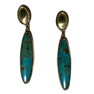 22K and 18K Yellow Gold earrings with an elongated Turquoise dangle.