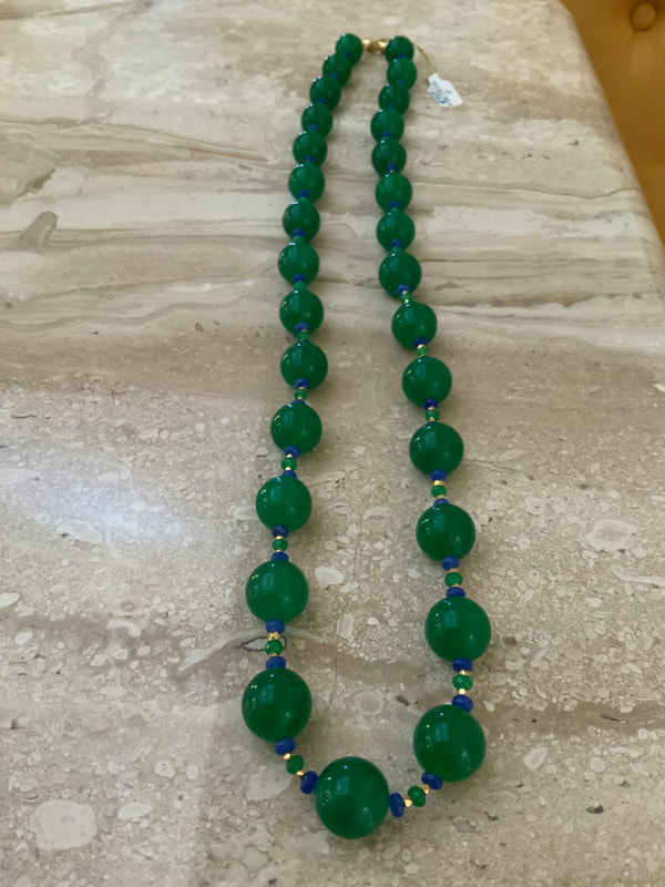 DDCN406:   18K Emerald Agate, Sapphire, Emerald Necklace, 29" Original Price  $1615.00, Sale Price $969.00