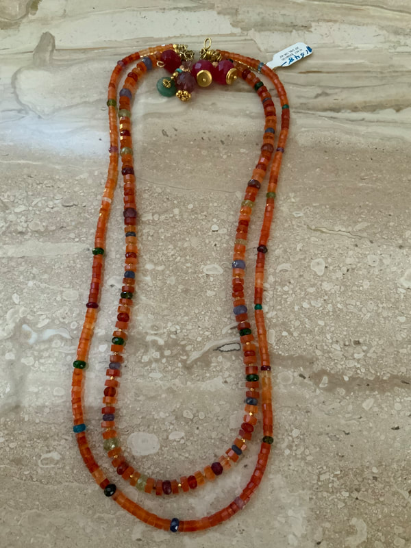 DDCN457:   18KY Red Jade, Carnelian, Multi-Color Sapphire Necklace 20-40" Original Price  $2580.00, Sale Price $1548.00