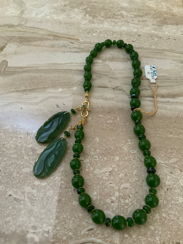 DDCN407:   18KY Green Jade, Green Diopside Necklace, 18” Original Price  $2728.00, Sale Price $1636.80