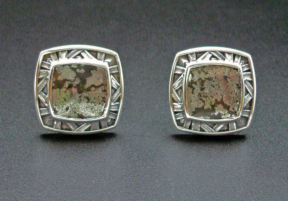 Sterling Silver Natural Iron Stone Square Cufflinks.