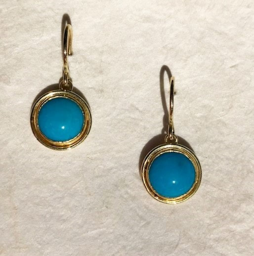 22KY & 18KY Sleeping Beauty Turquoise dangling French wire earrings.