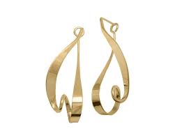 14 Karat Yellow Gold curved and twisted earrings with pinch-to-open earrings.