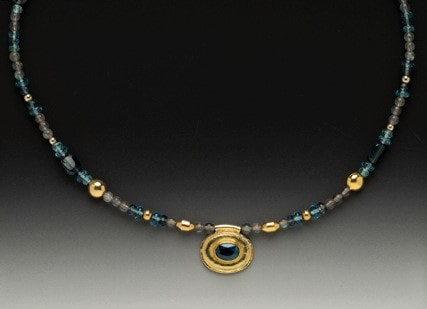 22 Karat Yellow Gold and 18 Karat Yellow Gold "Teal Eye" Necklace Showcasing Apatite, Tourmaline and Labradorite