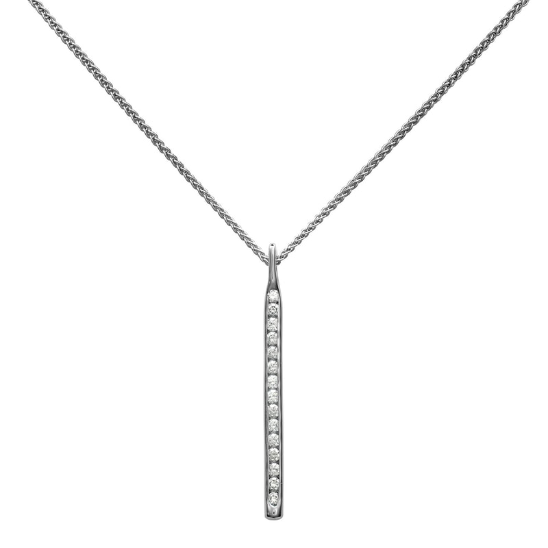 Sterling Silver line pendant with channel set diamonds with a chain.