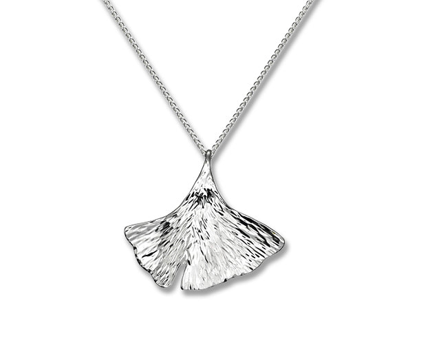 Sterling Silver pendant in the shape of a Gingko leaf on a chain.