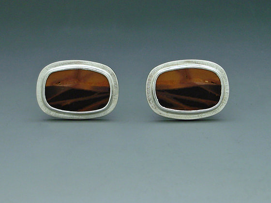 Sterling Silver Cuff Links with Natural Phantom Agate.