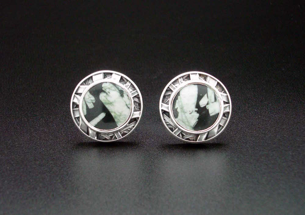 Sterling Silver Cufflinks with Natural Chinese Writing Stones.