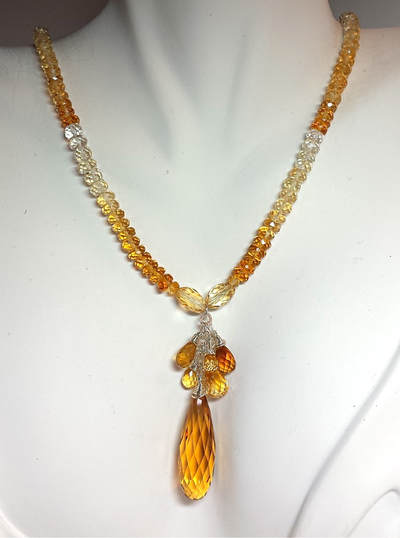 Sterling Silver necklace with multi-shade Citrine and Citrine drop in the center.