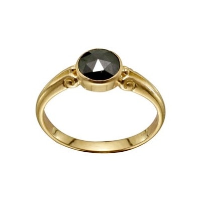 18 Karat Yellow Gold ring with a rose cut Black Diamond in the center.