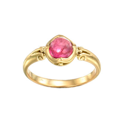 18 Karat Yellow gold ring with one Pink Tourmaline in the center.
