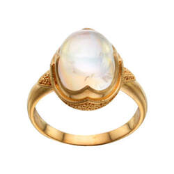 22 Karat Yellow Gold ring with one Moonstone in the center with milgrain details.