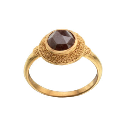 18 Karat Yellow Gold ring with a rose cut Natural diamond with 22 Karat Milgraining surrounding it.
