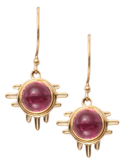 22 Karat Yellow Gold and Sterling Silver French Wire earrings with Pink Tourmaline drops.