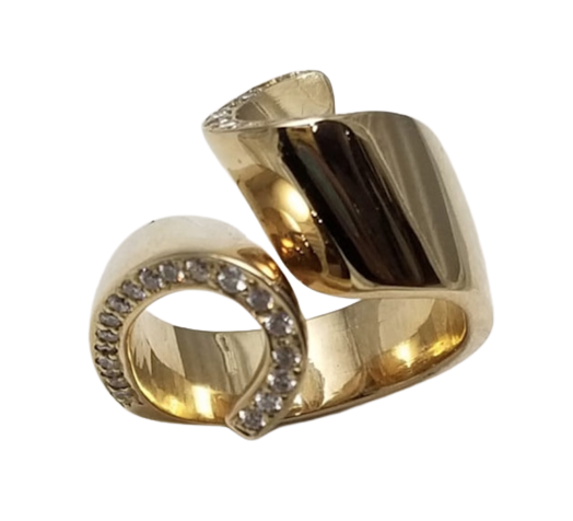 "Ribbon" Ring with diamonds on one edge of the band.