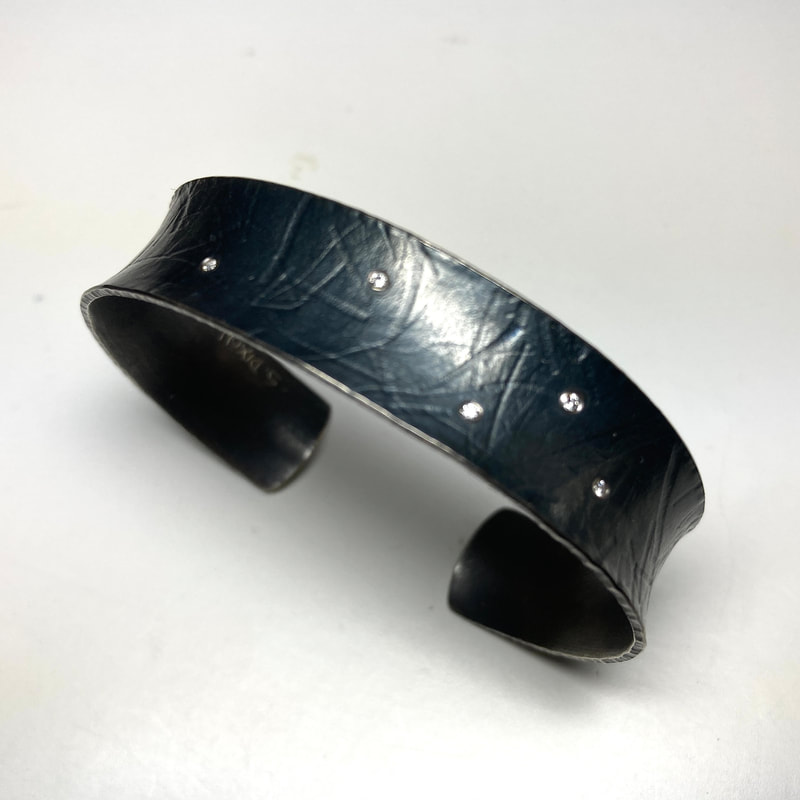 Oxidized Sterling Silver Diamond Cuff Bracelet