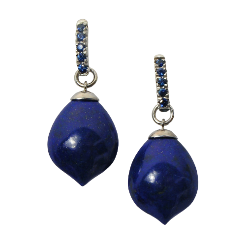 14K White Gold earrings with Blue Sapphires at the top and Lapis Lazuli Drops Dangling on the Bottom.