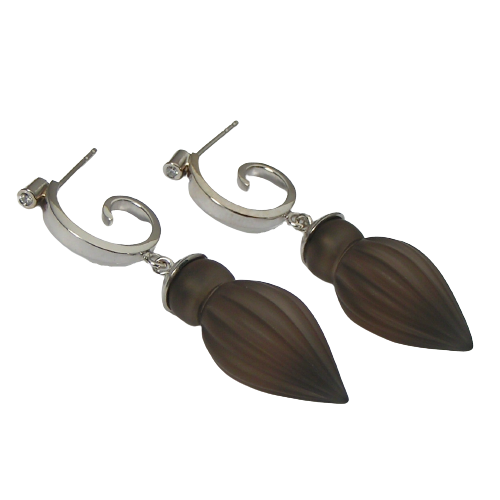 14 Karat White Gold semi-hoop earrings with Smoky Quartz dangles and Diamonds on the top.