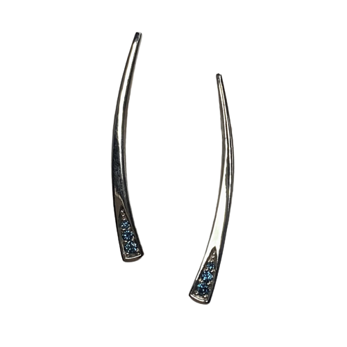 14 Karat White Gold Forged Link Earrings with Blue Diamonds, Approximately 1 1/4".