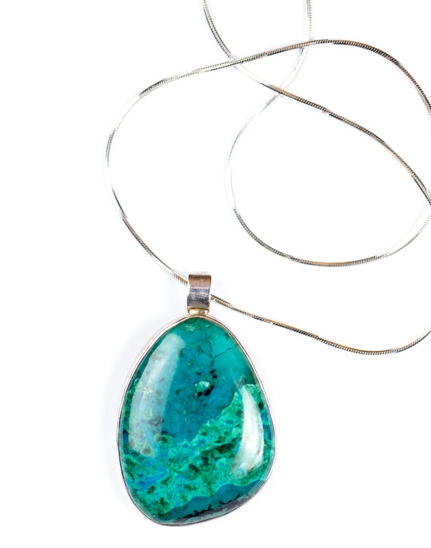 Sterling Silver Chrysocolla Pendant with a 30" Chain.