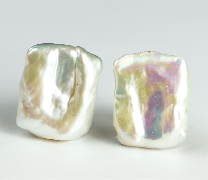 Sterling Silver White Rectangular Coin Pearl Clip-On Earrings.
