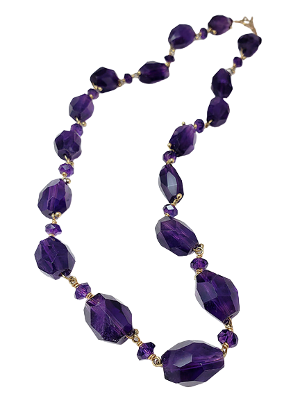 14 Karat Yellow Gold Graduated Natural Faceted Amethyst Link Necklace.