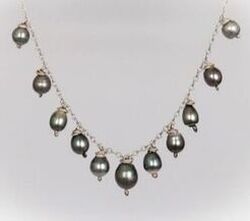 Sterling Silver Chain/Wire Black Tahitian Pearl "Dangles" Necklace, 